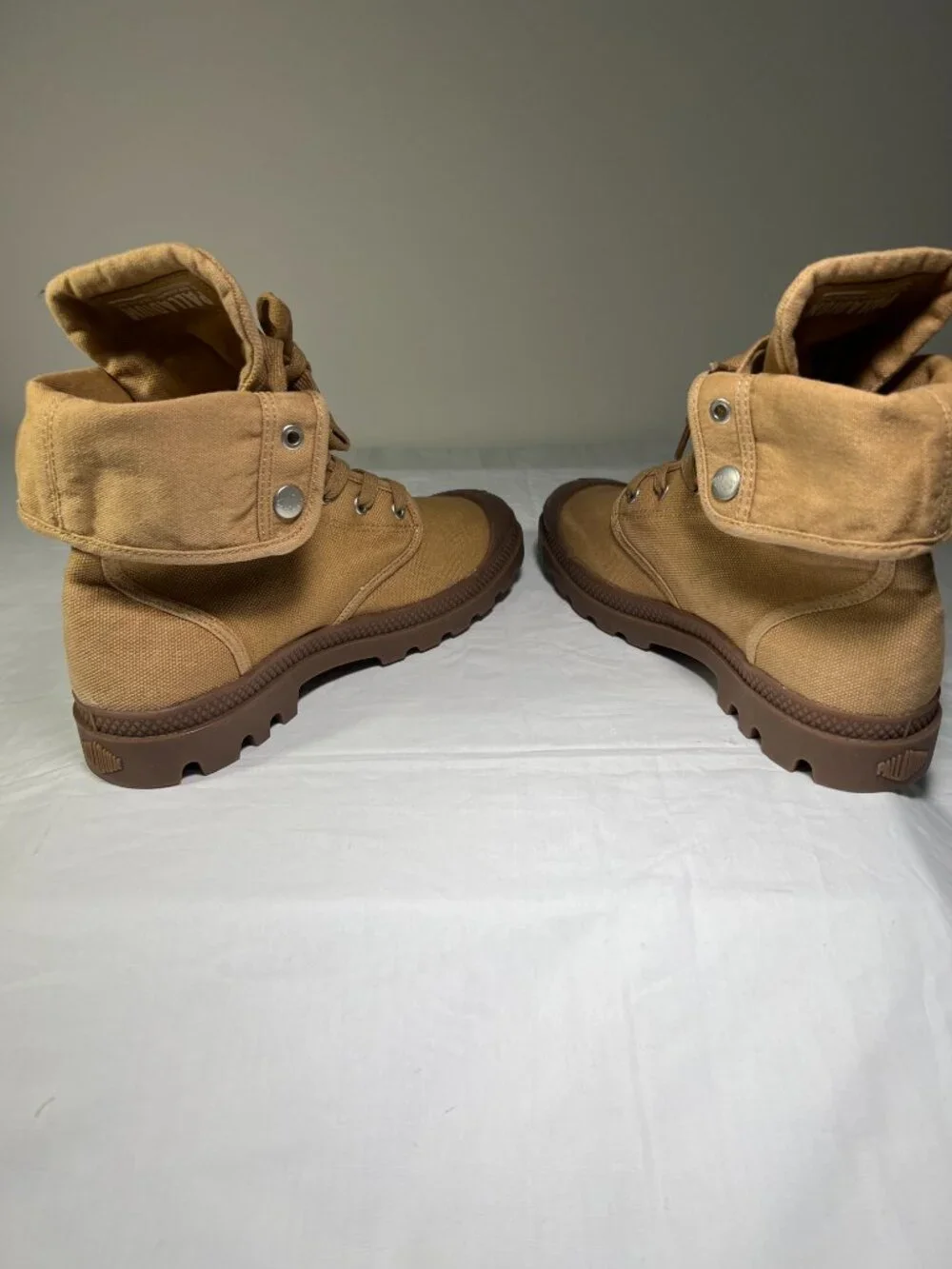 Palladium Men’s 8 Tan Canvas Baggy Boots Brown Fold Over Lace-Up Military Combat